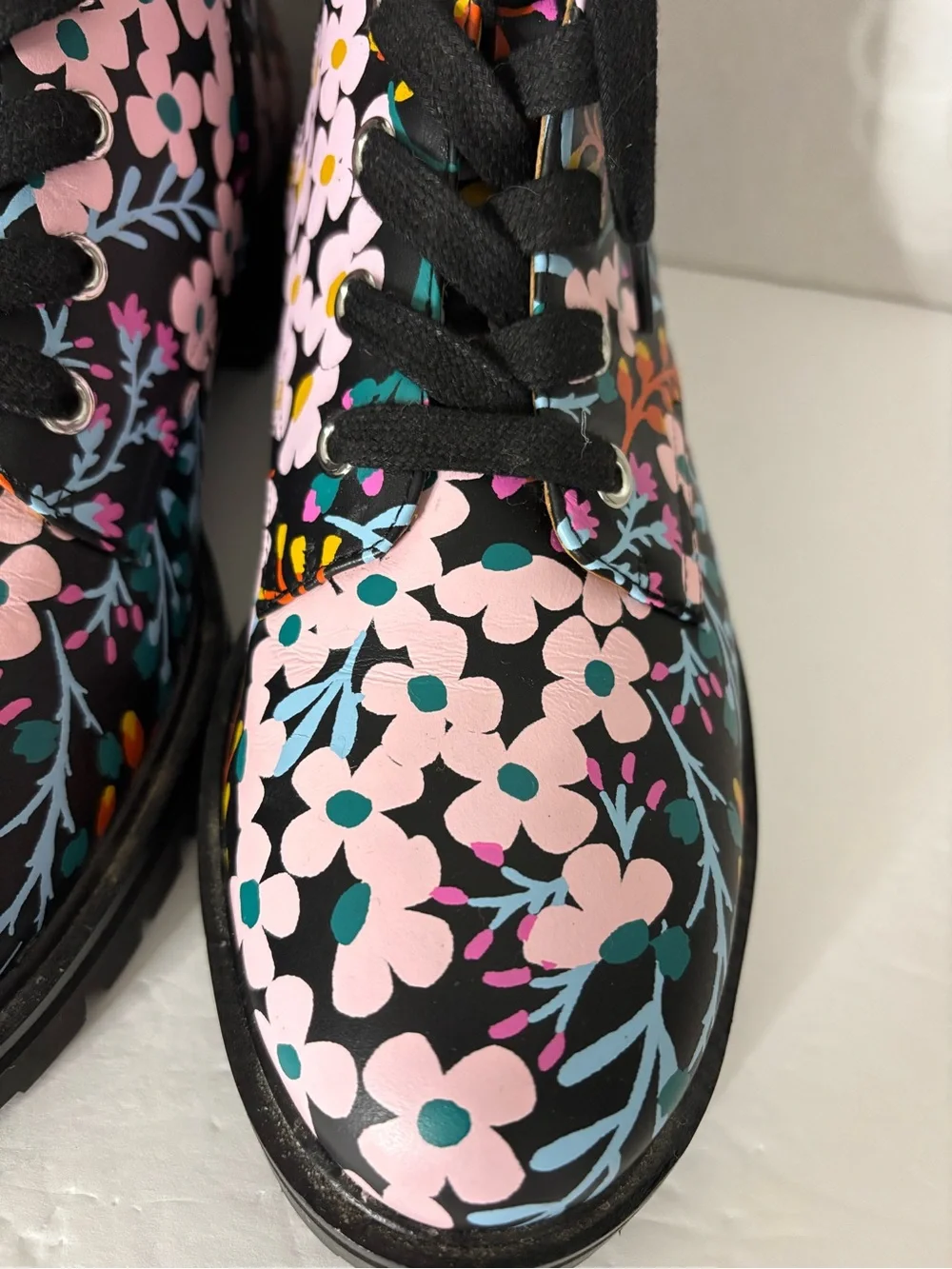 Kate Spade Floral Lace-Up Jenna Combat Boots - Black Multi